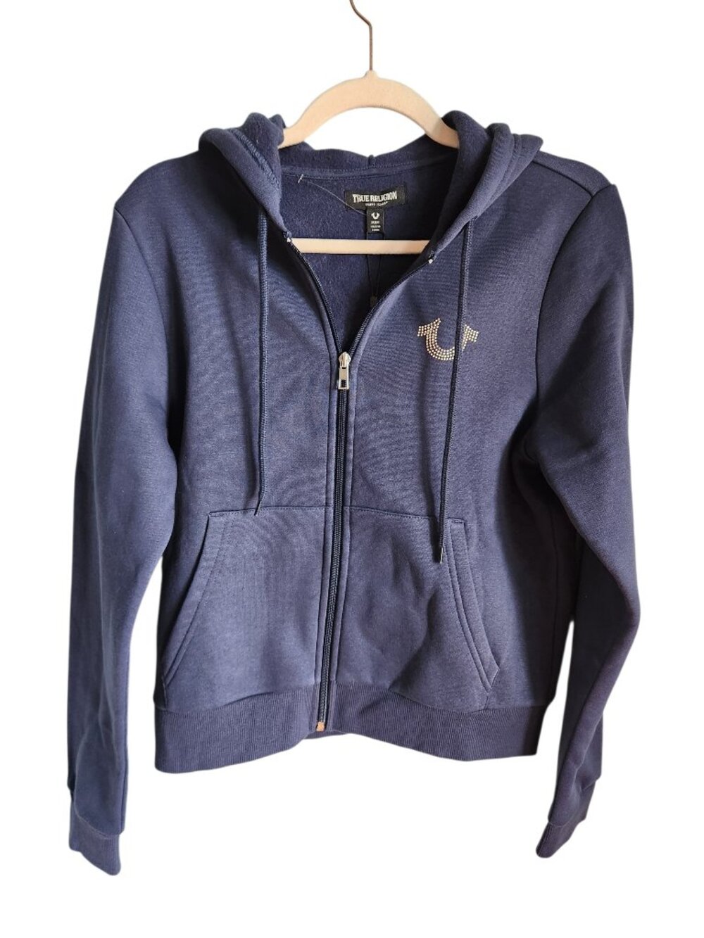 True Religion Hoodie Blue Medium Women's Full Zip Sweatshirt Crystal World Tour